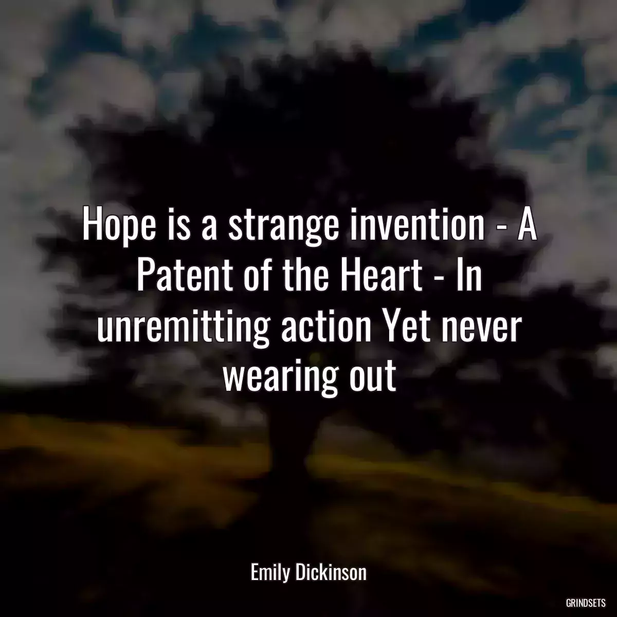 Hope is a strange invention - A Patent of the Heart - In unremitting action Yet never wearing out