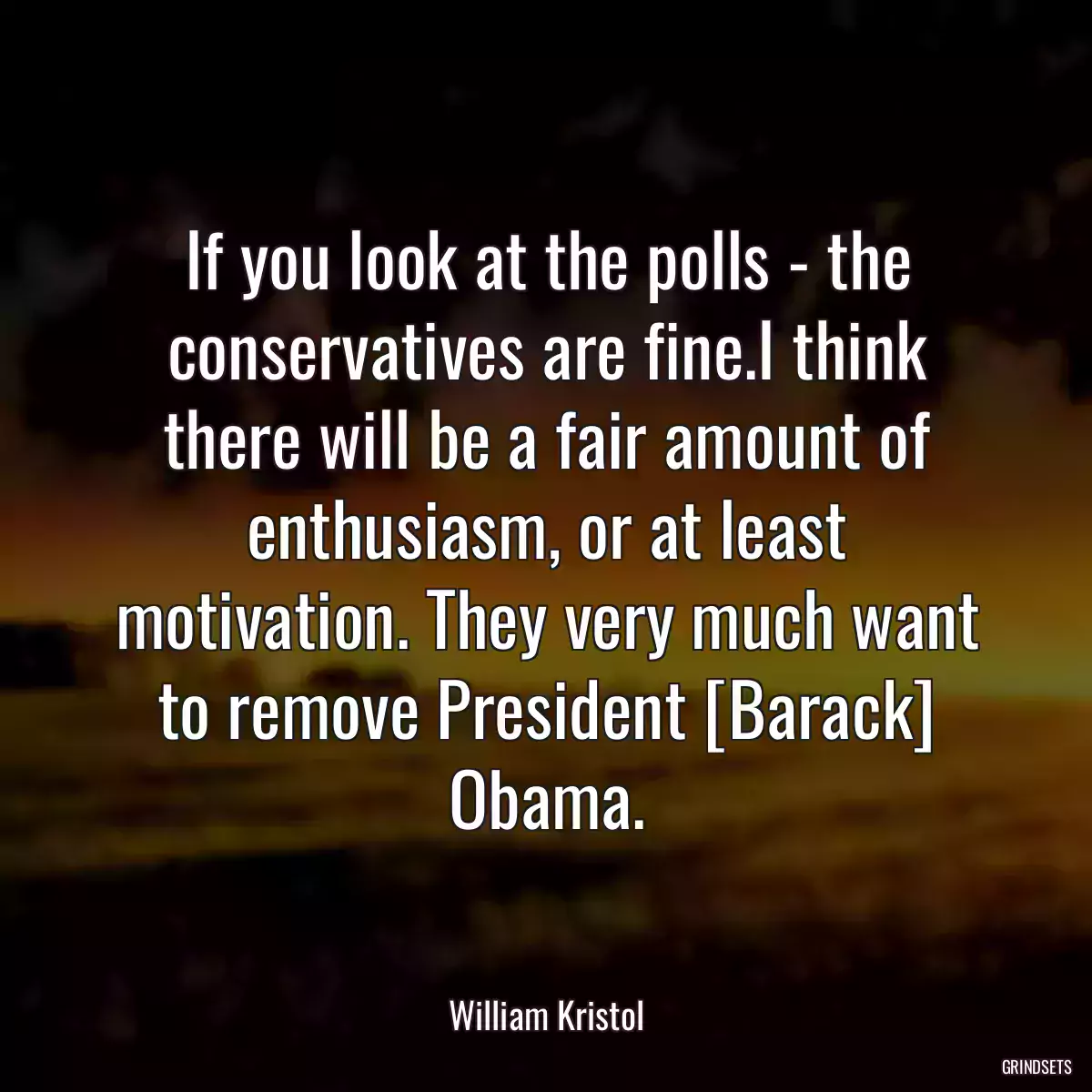 If you look at the polls - the conservatives are fine.I think there will be a fair amount of enthusiasm, or at least motivation. They very much want to remove President [Barack] Obama.