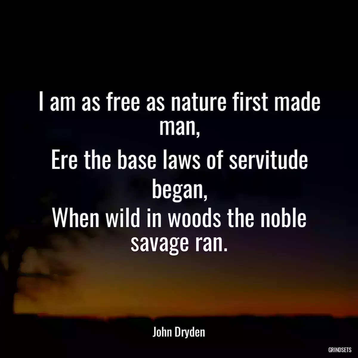 I am as free as nature first made man,
Ere the base laws of servitude began,
When wild in woods the noble savage ran.