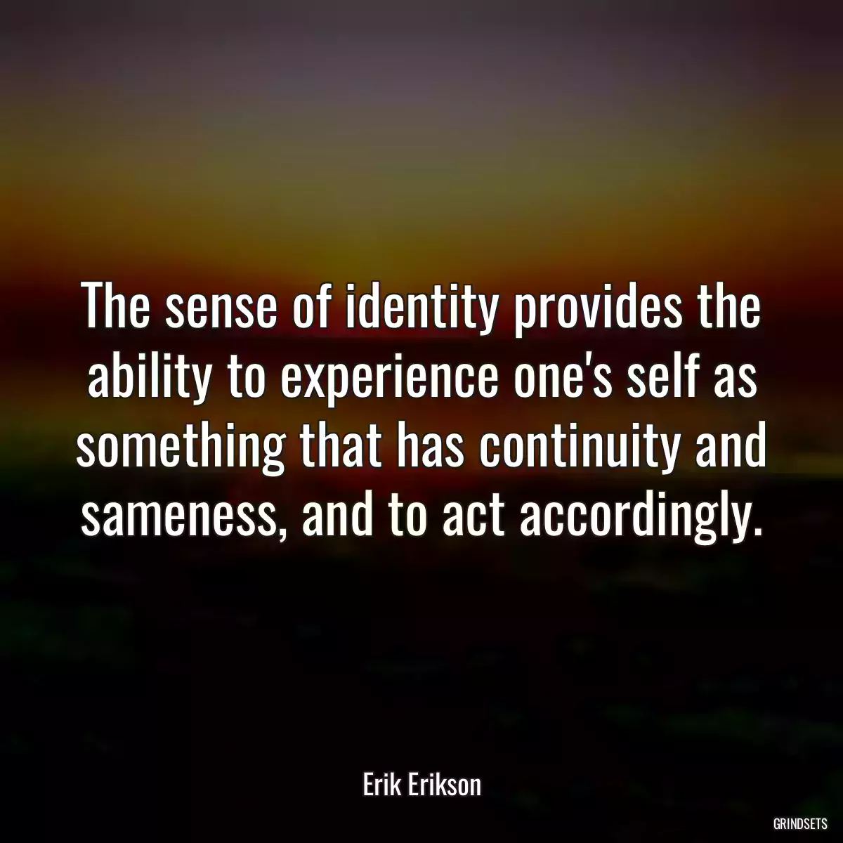 The sense of identity provides the ability to experience one\'s self as something that has continuity and sameness, and to act accordingly.