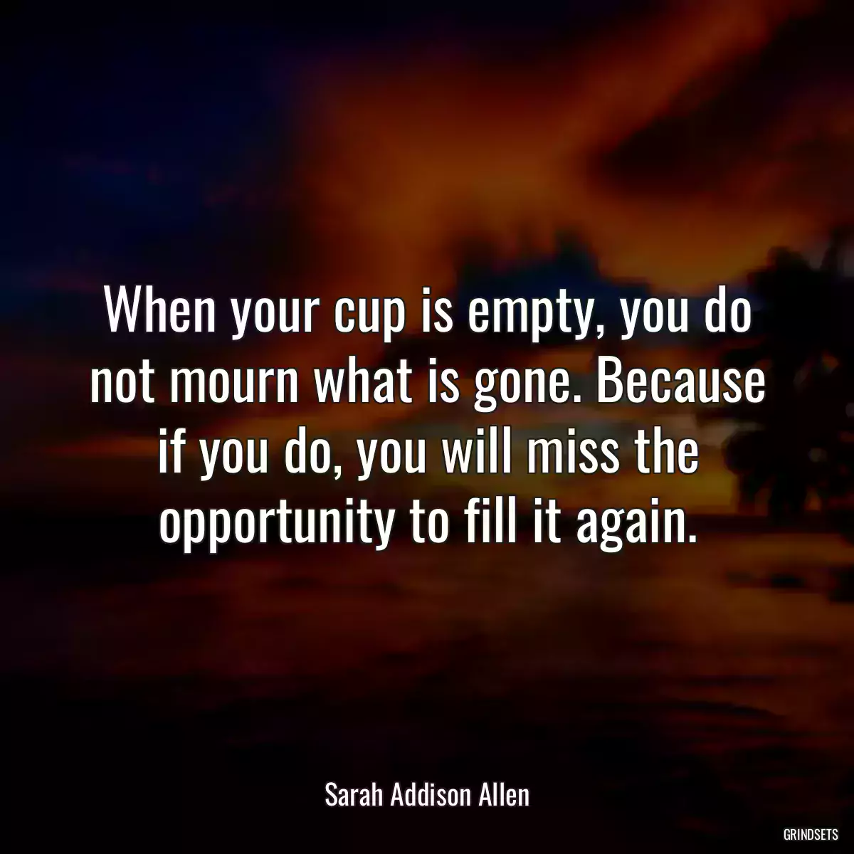 When your cup is empty, you do not mourn what is gone. Because if you do, you will miss the opportunity to fill it again.