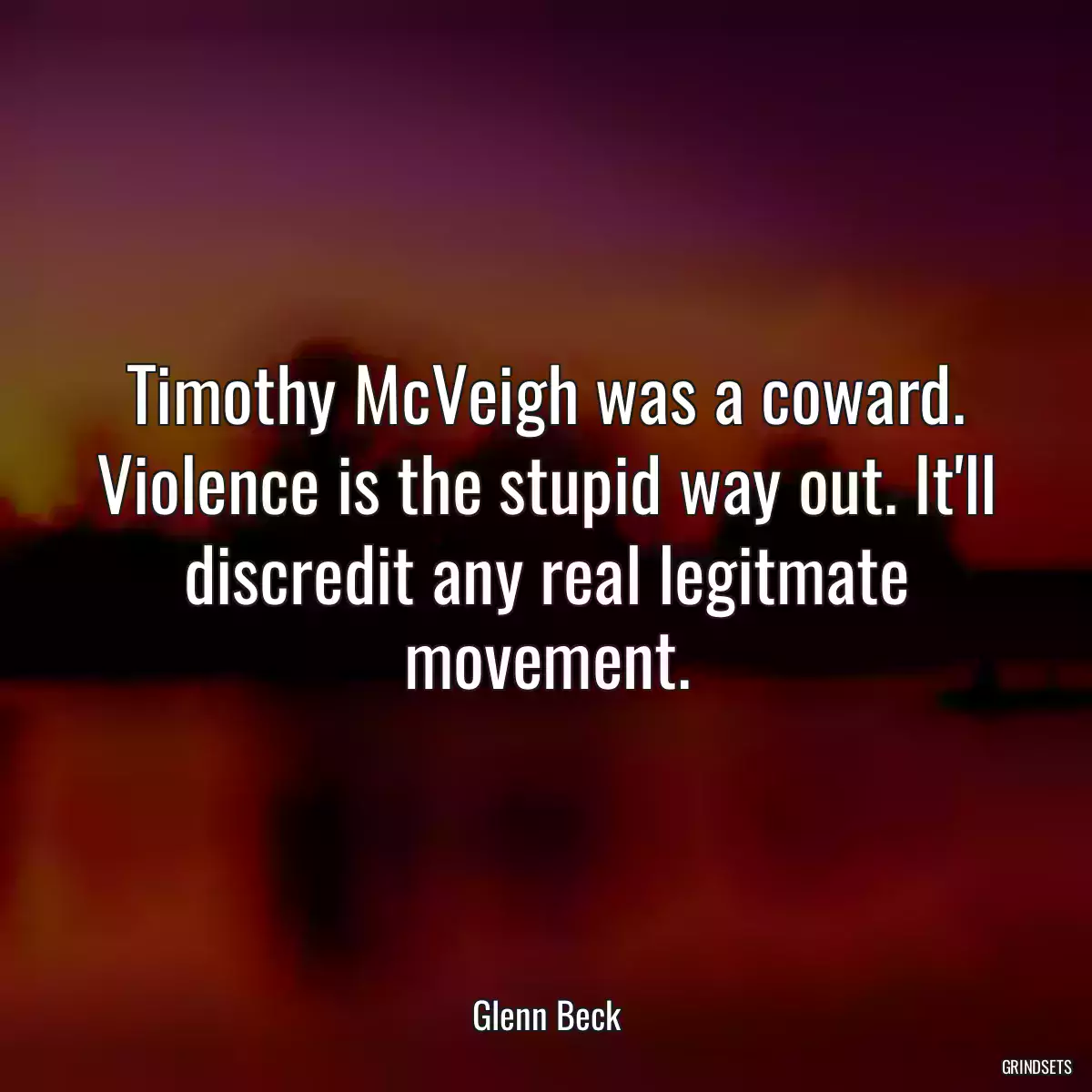 Timothy McVeigh was a coward. Violence is the stupid way out. It\'ll discredit any real legitmate movement.