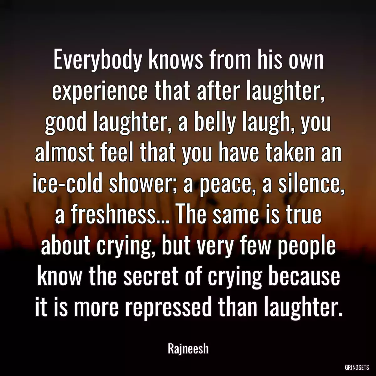 Everybody knows from his own experience that after laughter, good laughter, a belly laugh, you almost feel that you have taken an ice-cold shower; a peace, a silence, a freshness... The same is true about crying, but very few people know the secret of crying because it is more repressed than laughter.