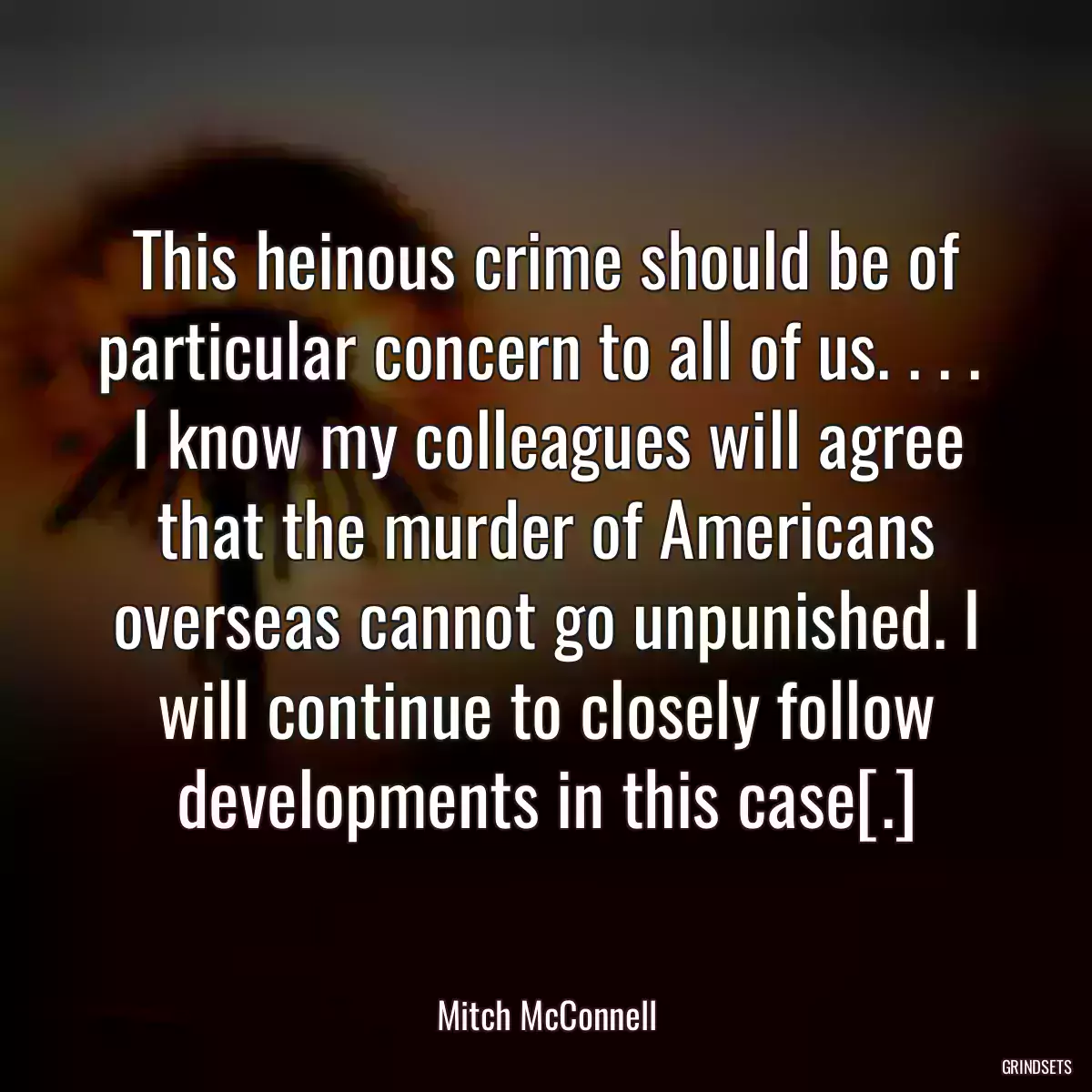 This heinous crime should be of particular concern to all of us. . . .  I know my colleagues will agree that the murder of Americans overseas cannot go unpunished. I will continue to closely follow developments in this case[.]