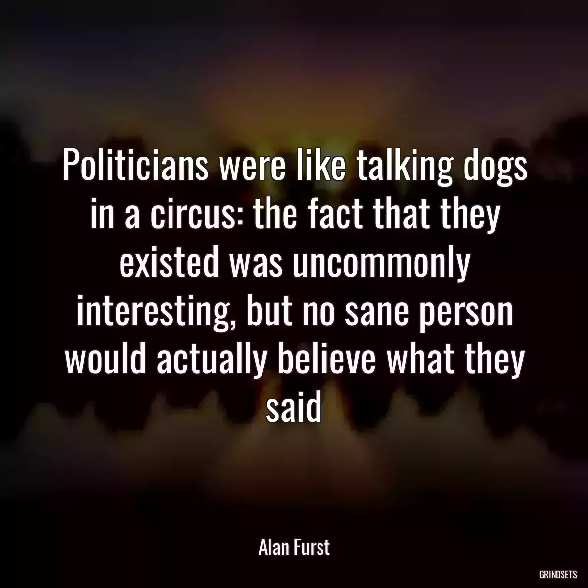 Politicians were like talking dogs in a circus: the fact that they existed was uncommonly interesting, but no sane person would actually believe what they said