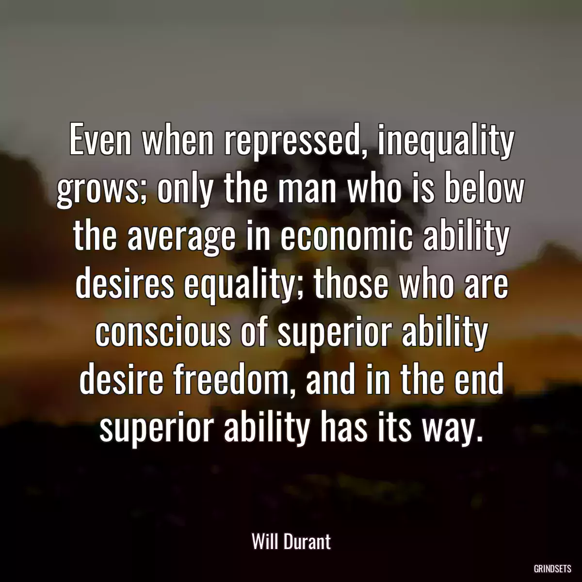 Even when repressed, inequality grows; only the man who is below the average in economic ability desires equality; those who are conscious of superior ability desire freedom, and in the end superior ability has its way.