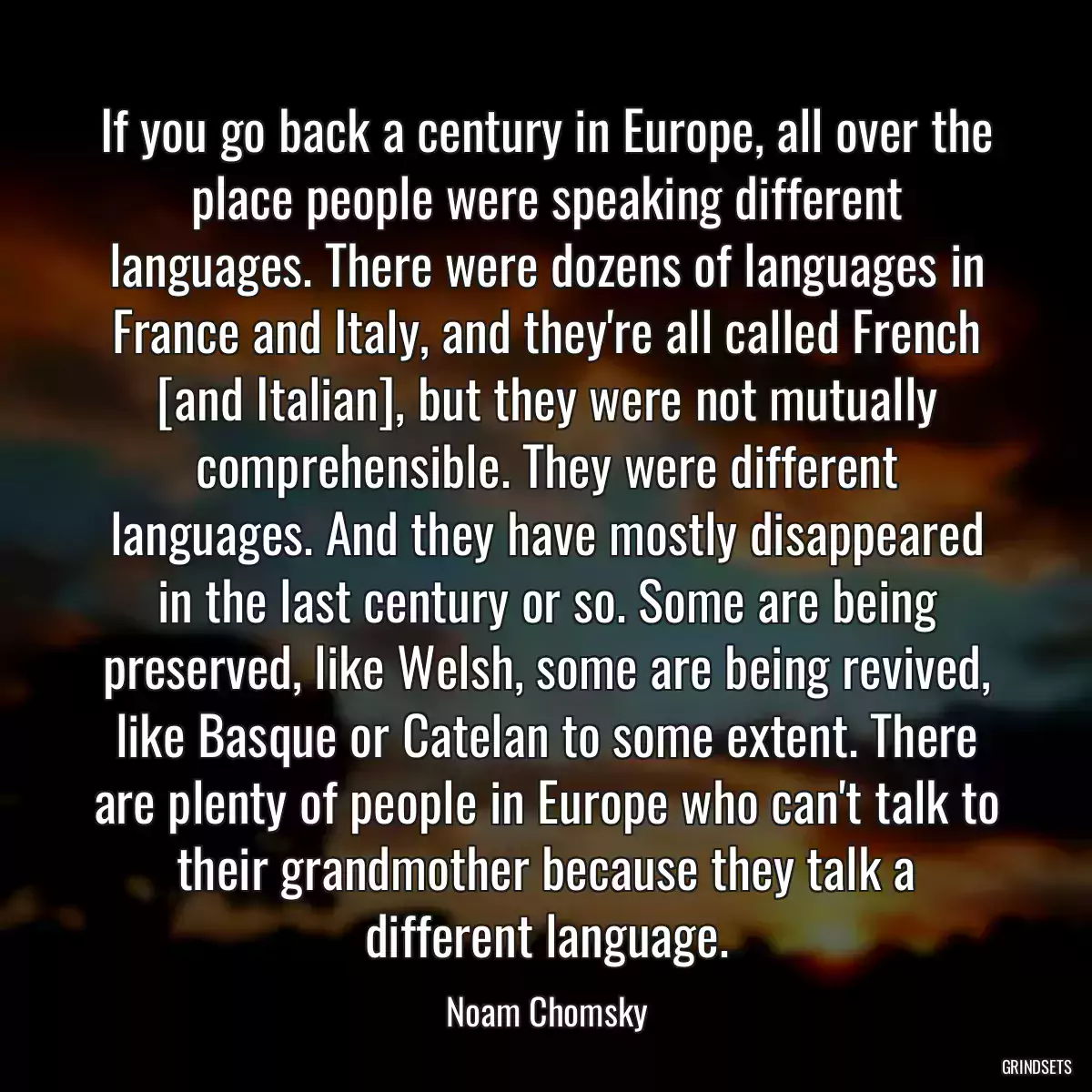 If you go back a century in Europe, all over the place people were speaking different languages. There were dozens of languages in France and Italy, and they\'re all called French [and Italian], but they were not mutually comprehensible. They were different languages. And they have mostly disappeared in the last century or so. Some are being preserved, like Welsh, some are being revived, like Basque or Catelan to some extent. There are plenty of people in Europe who can\'t talk to their grandmother because they talk a different language.