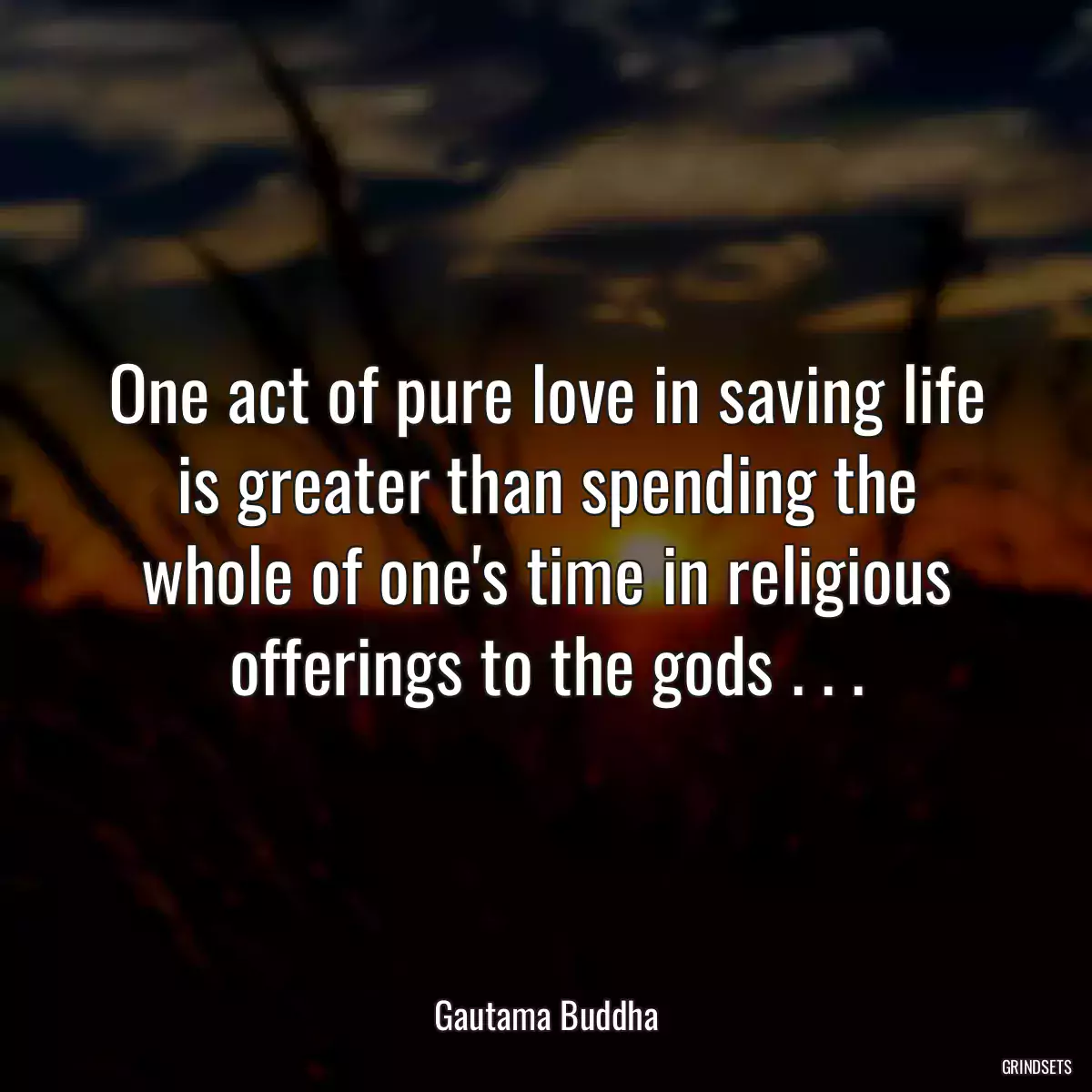 One act of pure love in saving life is greater than spending the whole of one\'s time in religious offerings to the gods . . .