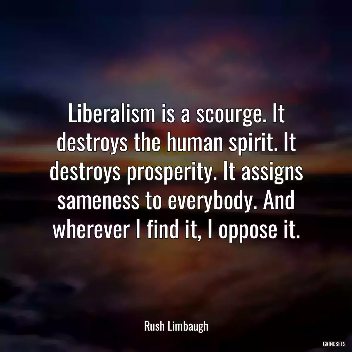 Liberalism is a scourge. It destroys the human spirit. It destroys prosperity. It assigns sameness to everybody. And wherever I find it, I oppose it.