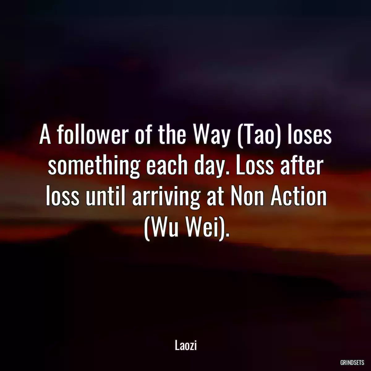 A follower of the Way (Tao) loses something each day. Loss after loss until arriving at Non Action (Wu Wei).