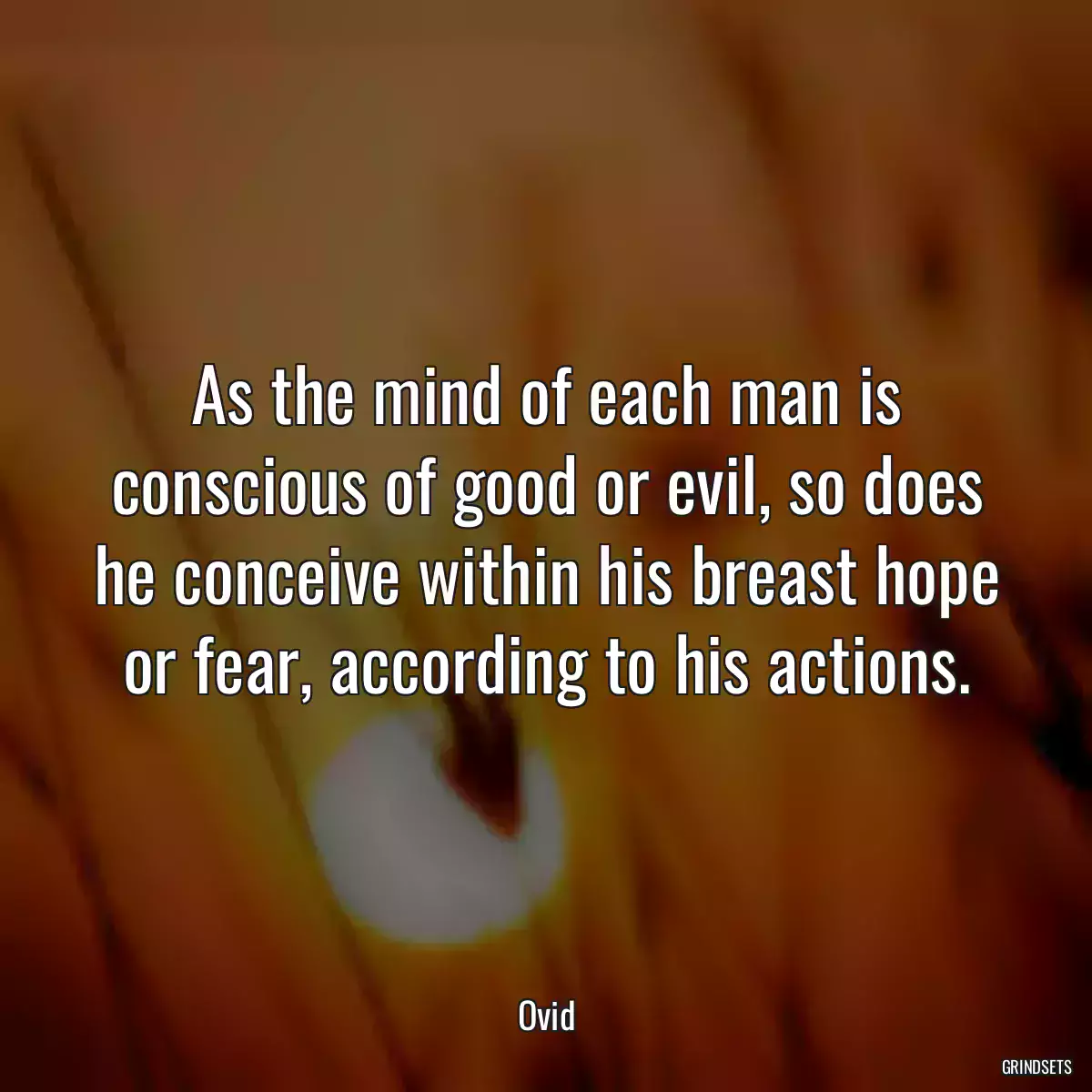 As the mind of each man is conscious of good or evil, so does he conceive within his breast hope or fear, according to his actions.