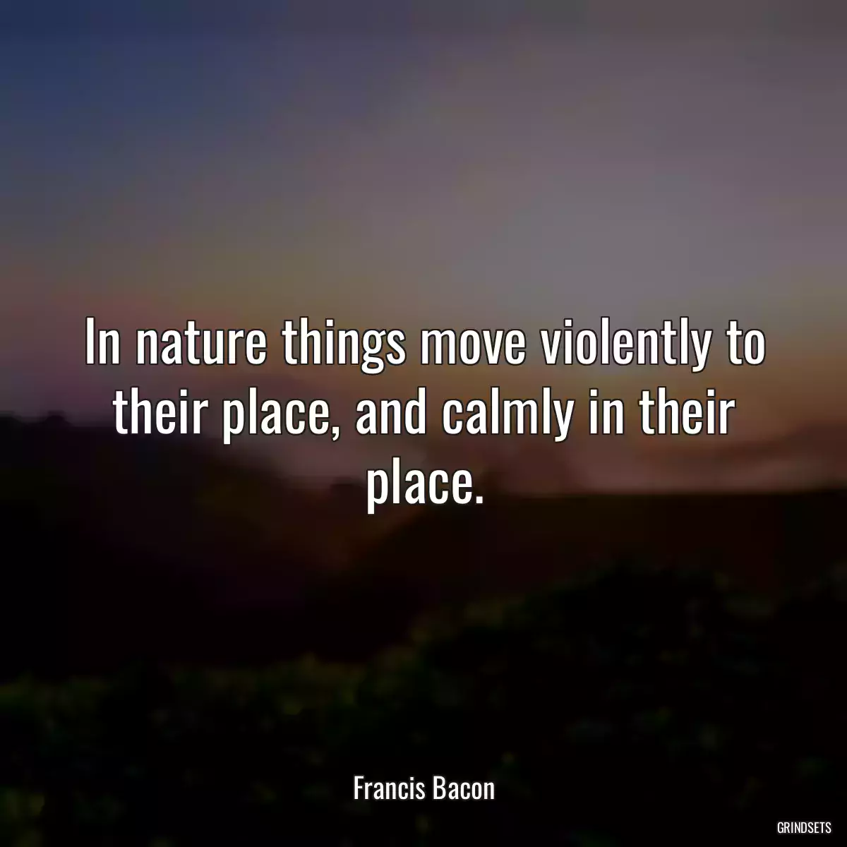 In nature things move violently to their place, and calmly in their place.