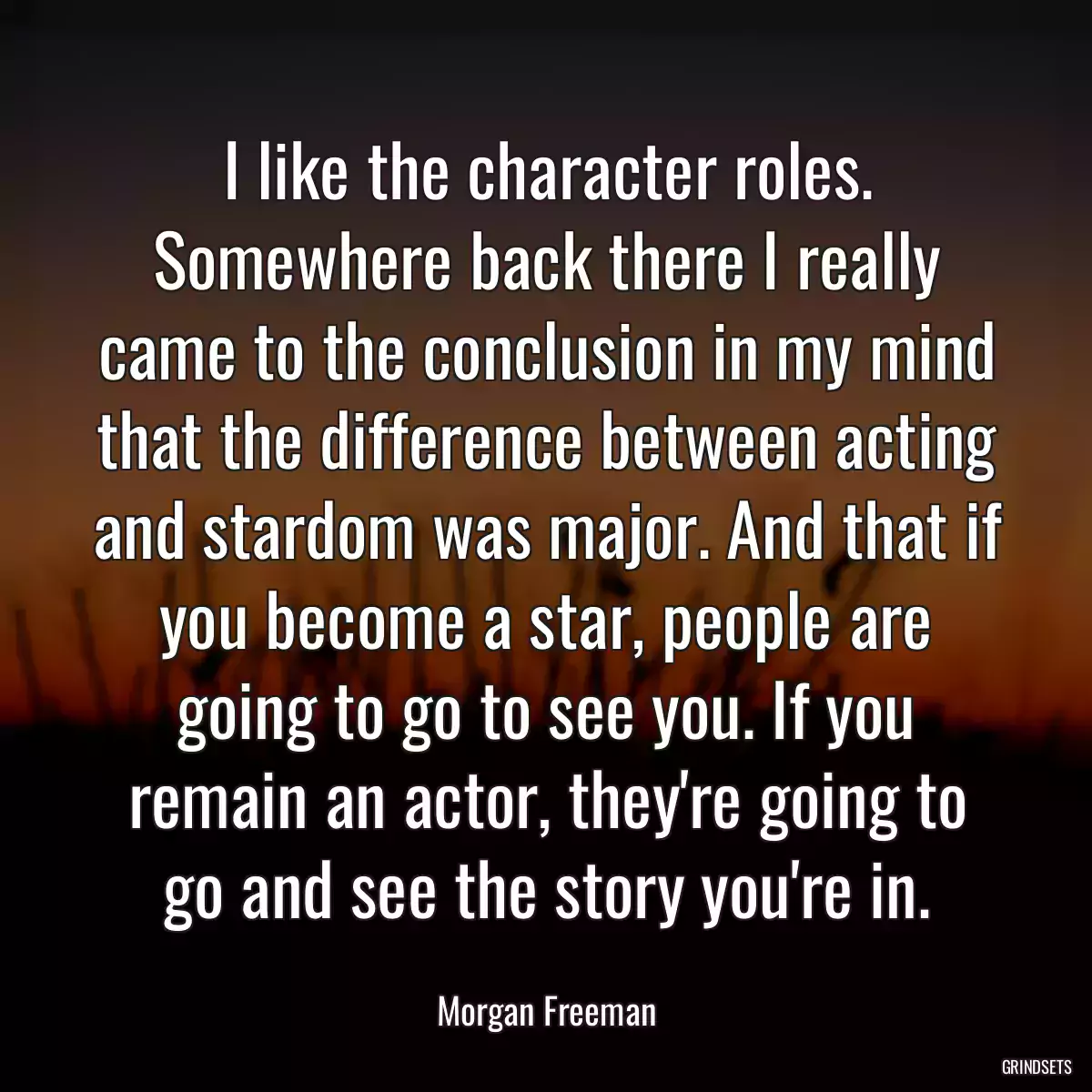 I like the character roles. Somewhere back there I really came to the conclusion in my mind that the difference between acting and stardom was major. And that if you become a star, people are going to go to see you. If you remain an actor, they\'re going to go and see the story you\'re in.