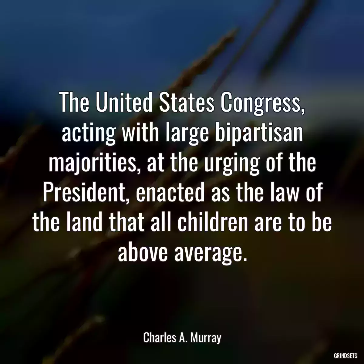 The United States Congress, acting with large bipartisan majorities, at the urging of the President, enacted as the law of the land that all children are to be above average.