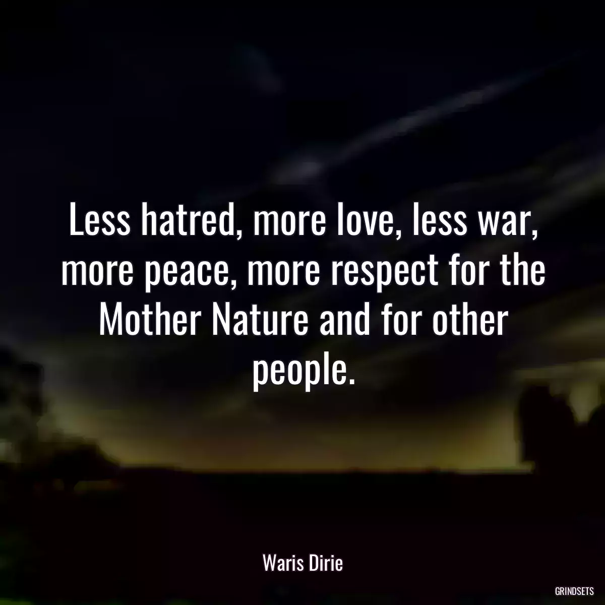 Less hatred, more love, less war, more peace, more respect for the Mother Nature and for other people.