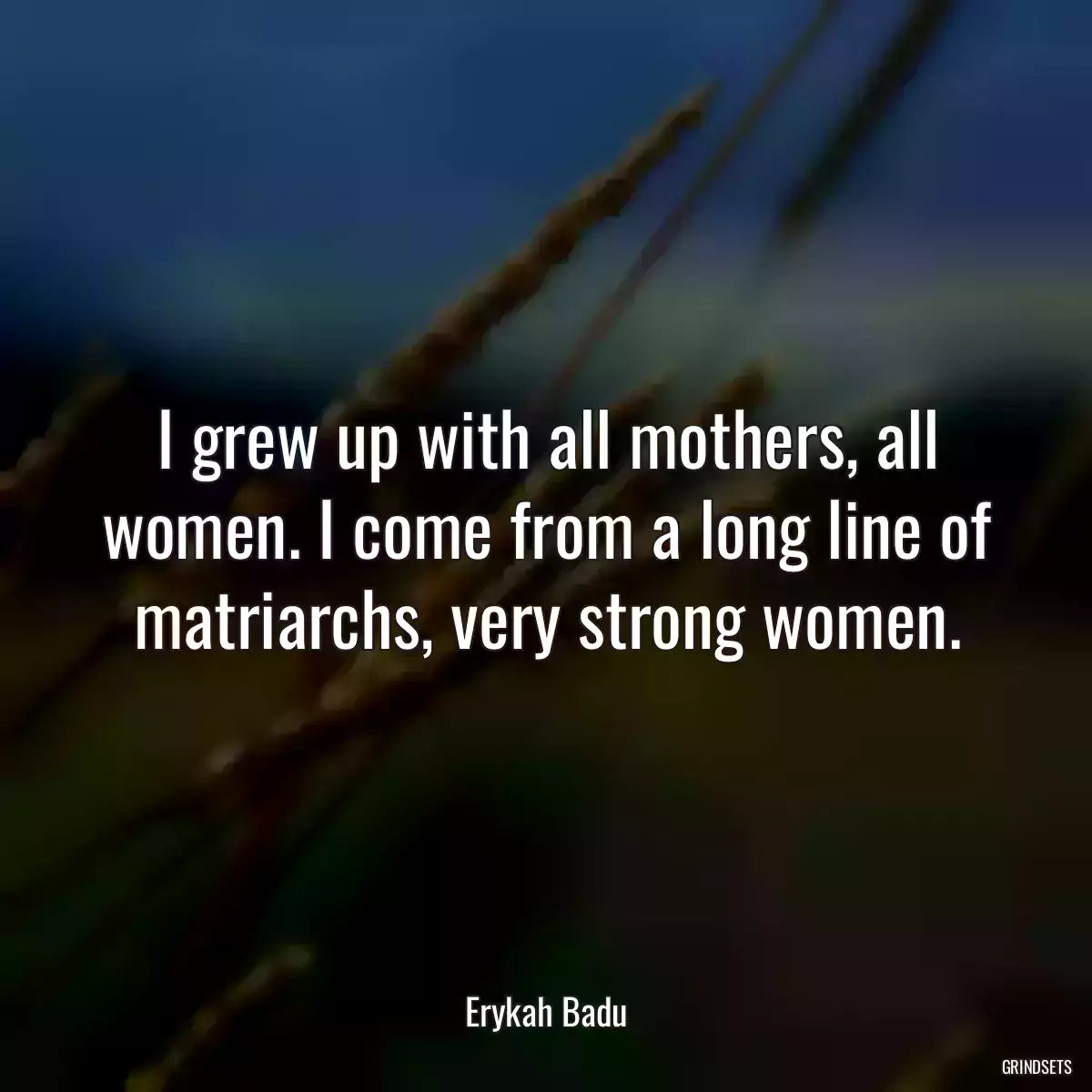 I grew up with all mothers, all women. I come from a long line of matriarchs, very strong women.