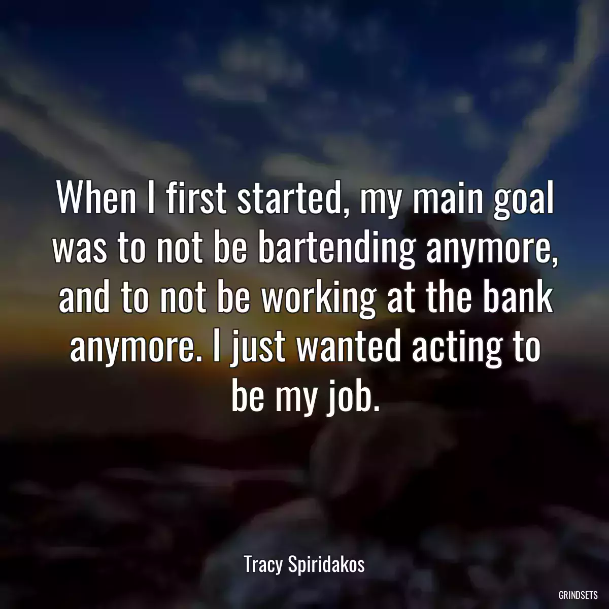 When I first started, my main goal was to not be bartending anymore, and to not be working at the bank anymore. I just wanted acting to be my job.