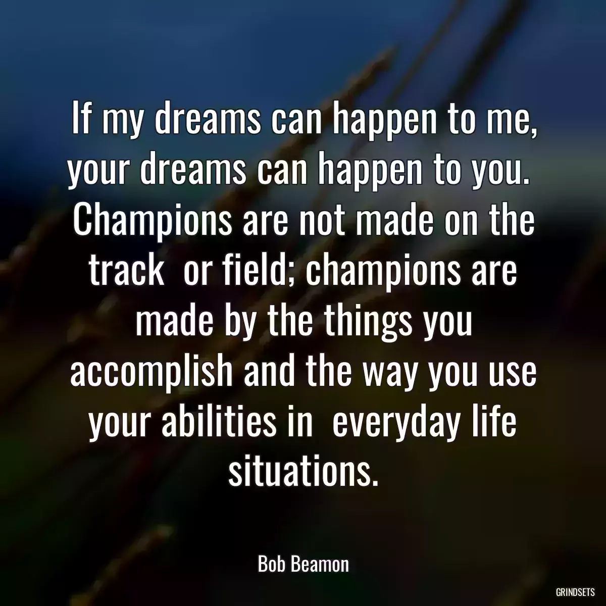 If my dreams can happen to me, your dreams can happen to you.  Champions are not made on the track  or field; champions are made by the things you accomplish and the way you use your abilities in  everyday life situations.