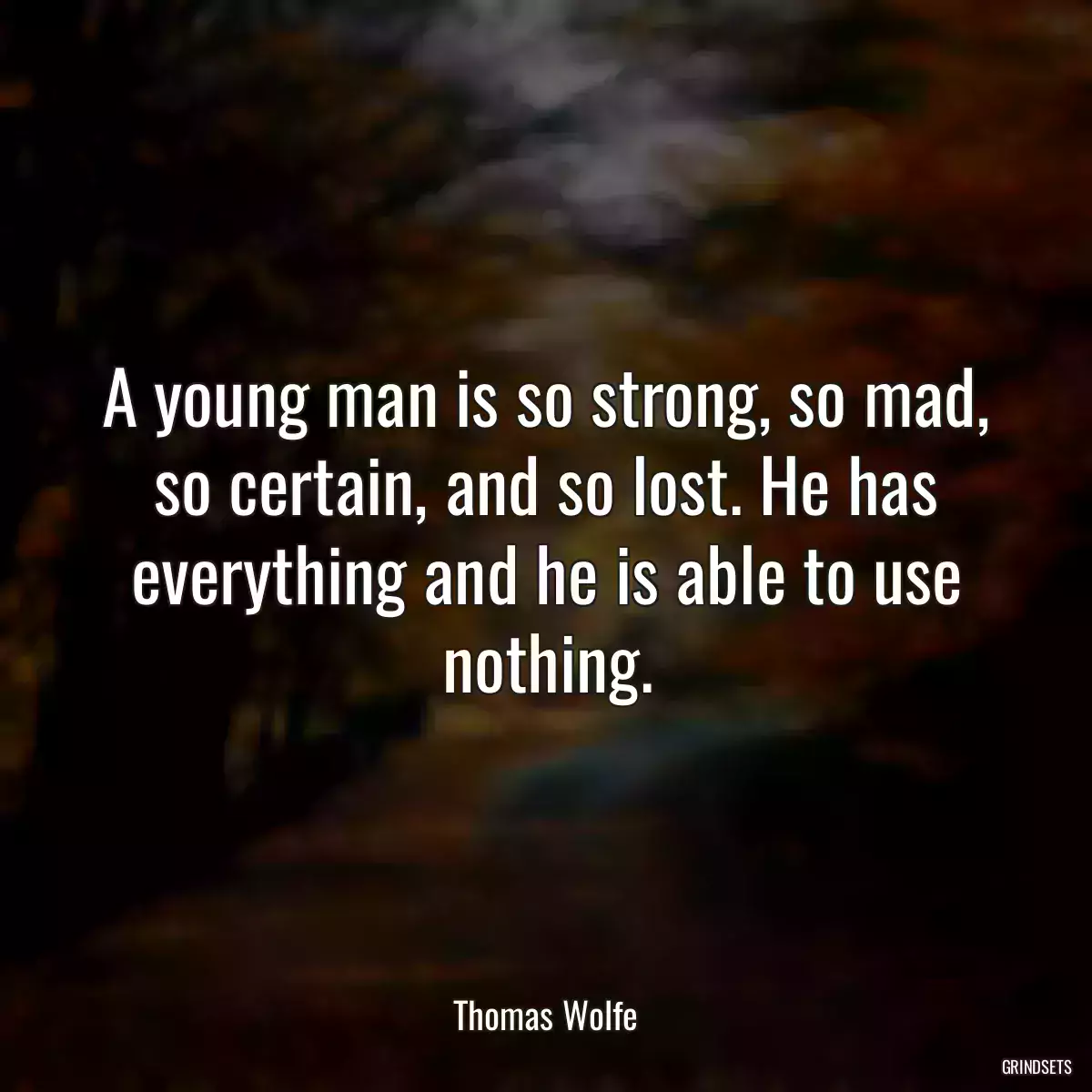 A young man is so strong, so mad, so certain, and so lost. He has everything and he is able to use nothing.