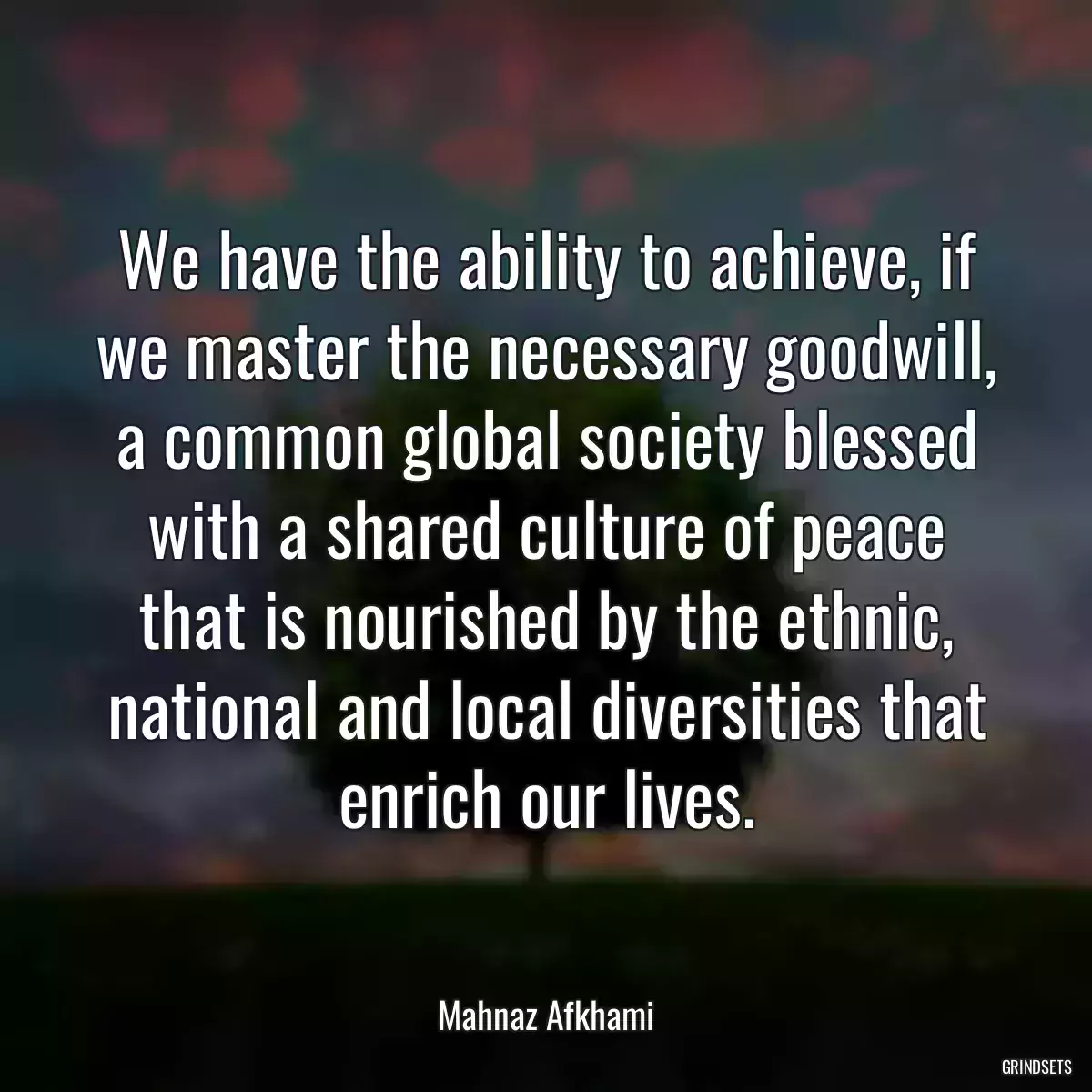 We have the ability to achieve, if we master the necessary goodwill, a common global society blessed with a shared culture of peace that is nourished by the ethnic, national and local diversities that enrich our lives.