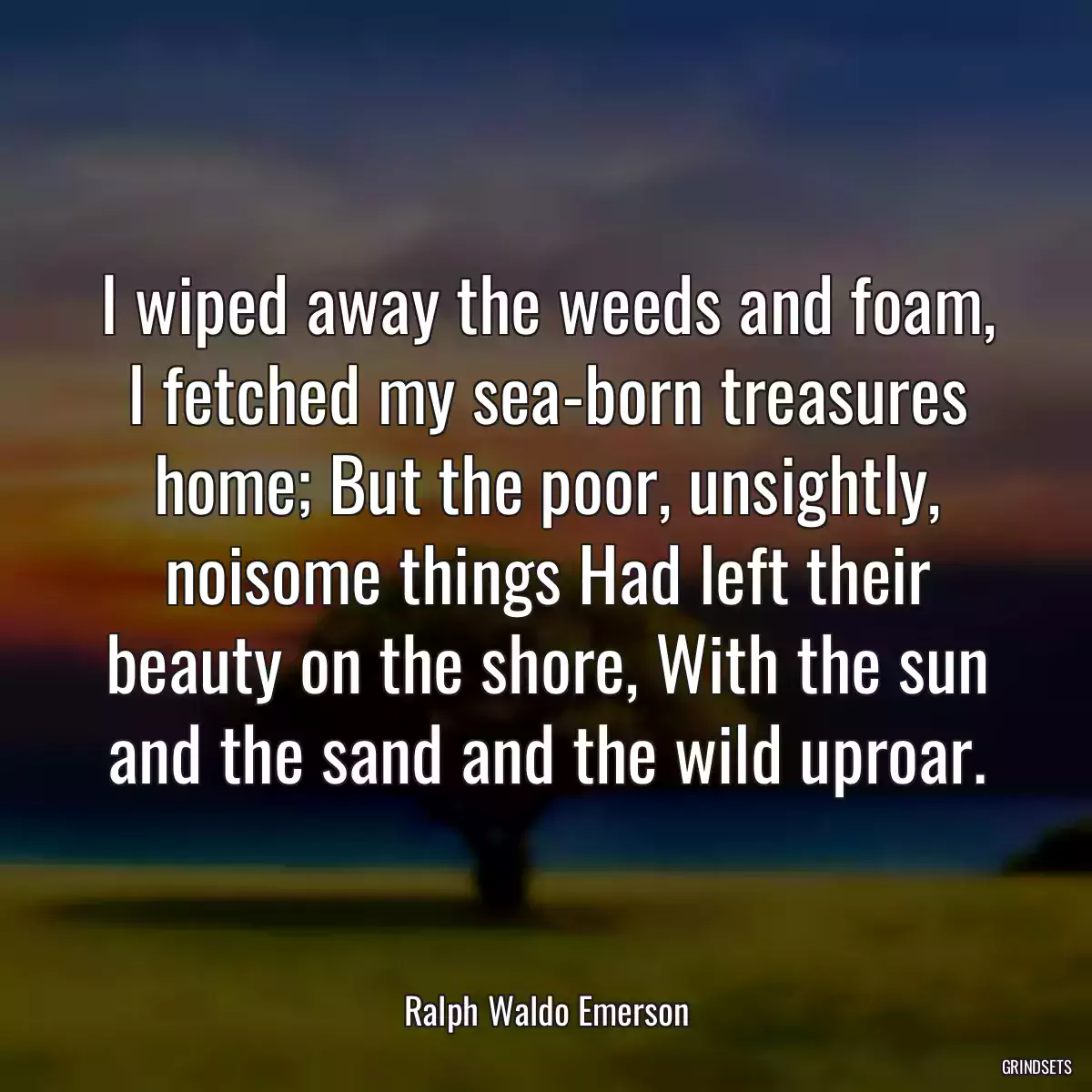 I wiped away the weeds and foam, I fetched my sea-born treasures home; But the poor, unsightly, noisome things Had left their beauty on the shore, With the sun and the sand and the wild uproar.