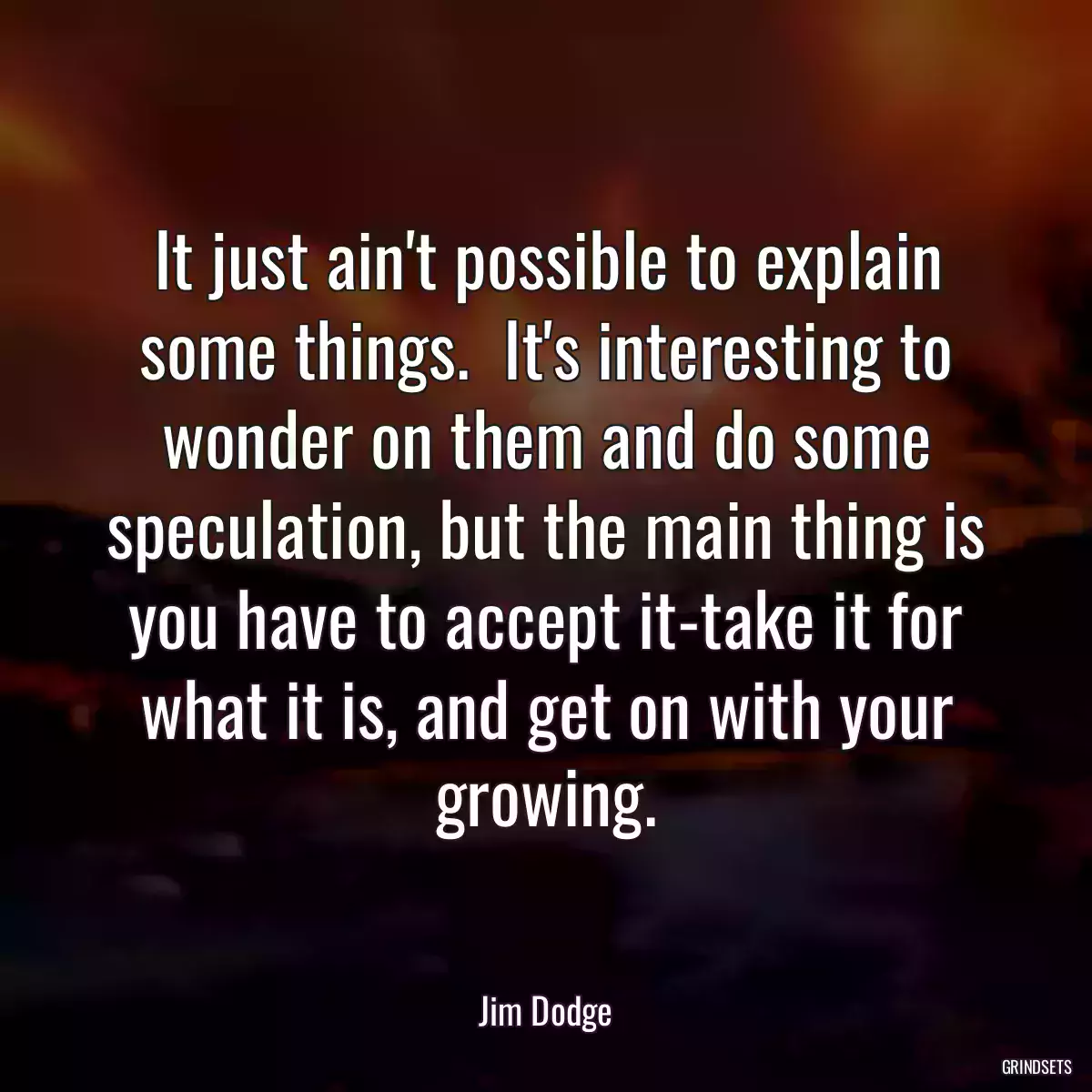 It just ain\'t possible to explain some things.  It\'s interesting to wonder on them and do some speculation, but the main thing is you have to accept it-take it for what it is, and get on with your growing.