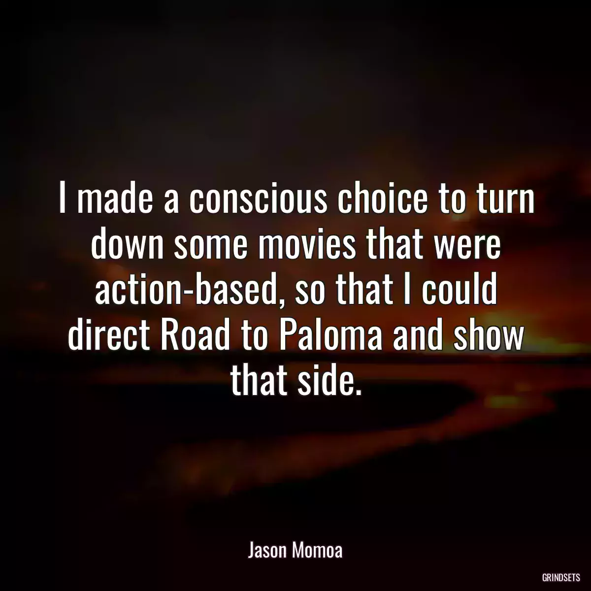 I made a conscious choice to turn down some movies that were action-based, so that I could direct Road to Paloma and show that side.