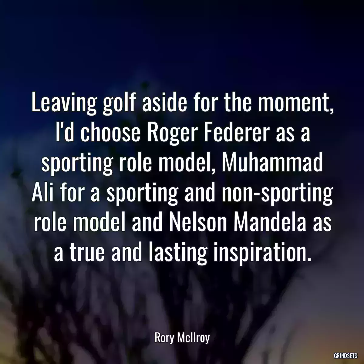 Leaving golf aside for the moment, I\'d choose Roger Federer as a sporting role model, Muhammad Ali for a sporting and non-sporting role model and Nelson Mandela as a true and lasting inspiration.