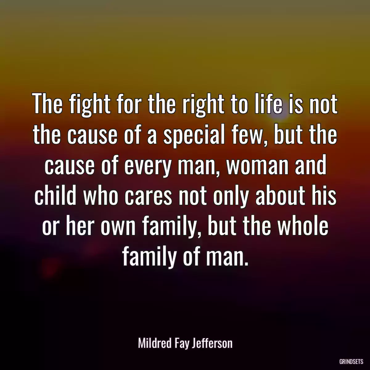 The fight for the right to life is not the cause of a special few, but the cause of every man, woman and child who cares not only about his or her own family, but the whole family of man.