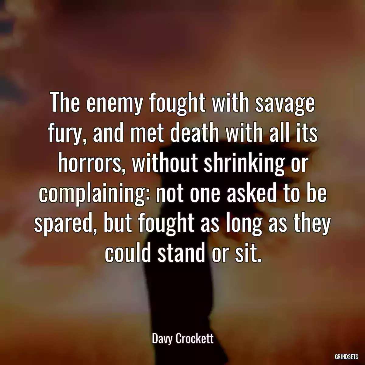 The enemy fought with savage fury, and met death with all its horrors, without shrinking or complaining: not one asked to be spared, but fought as long as they could stand or sit.