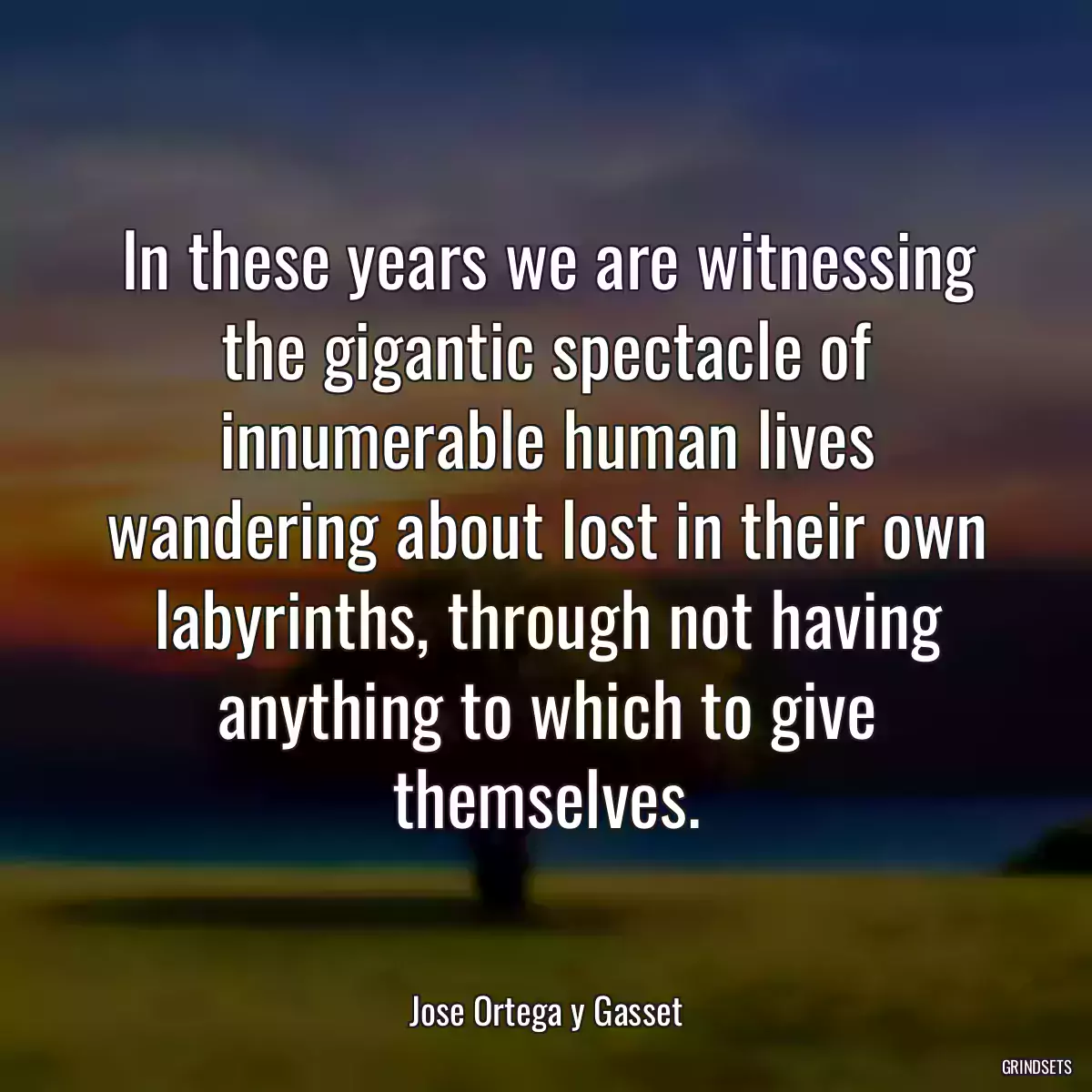 In these years we are witnessing the gigantic spectacle of innumerable human lives wandering about lost in their own labyrinths, through not having anything to which to give themselves.