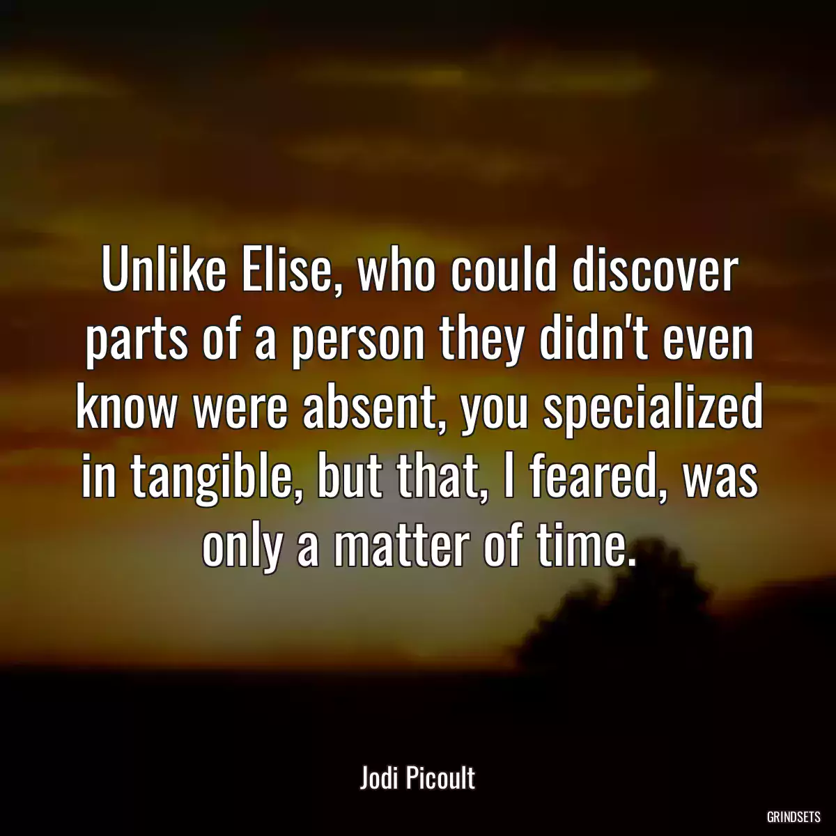 Unlike Elise, who could discover parts of a person they didn\'t even know were absent, you specialized in tangible, but that, I feared, was only a matter of time.