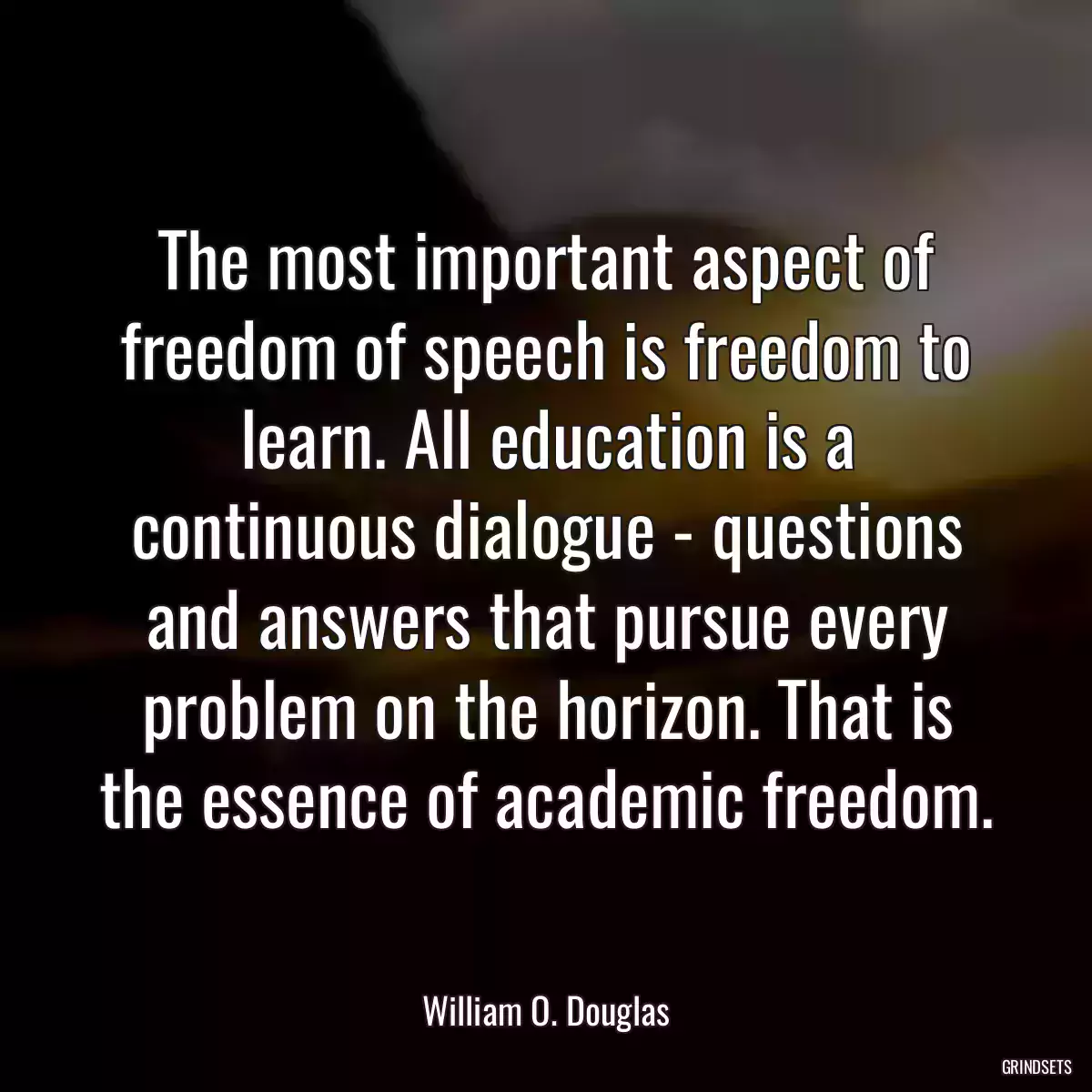 The most important aspect of freedom of speech is freedom to learn. All education is a continuous dialogue - questions and answers that pursue every problem on the horizon. That is the essence of academic freedom.