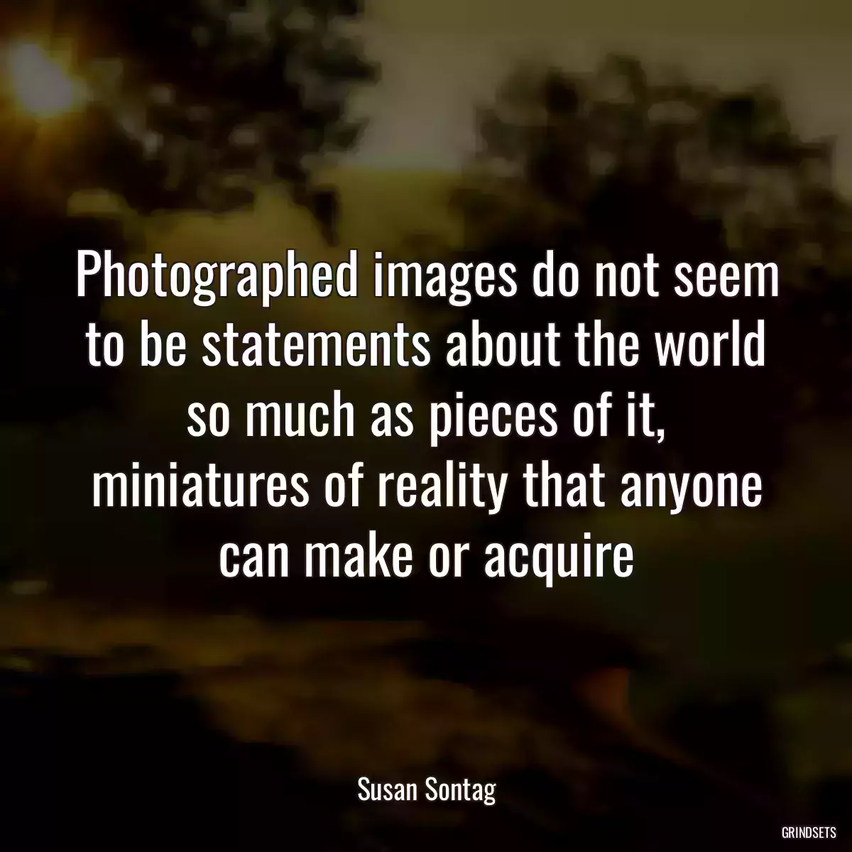 Photographed images do not seem to be statements about the world so much as pieces of it, miniatures of reality that anyone can make or acquire