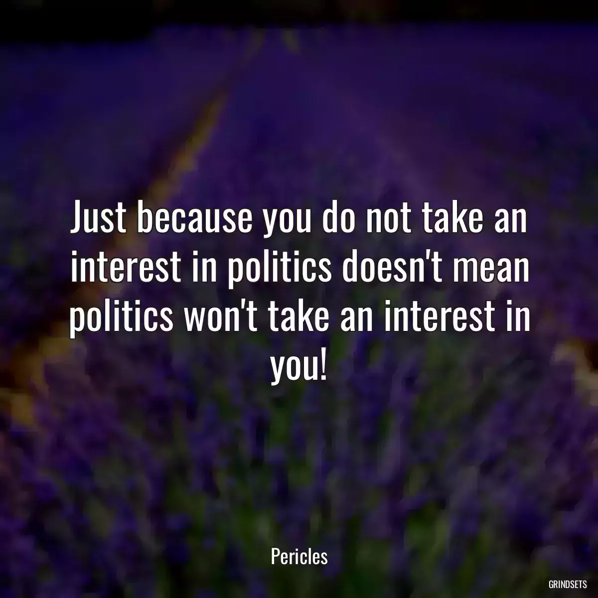 Just because you do not take an interest in politics doesn\'t mean politics won\'t take an interest in you!