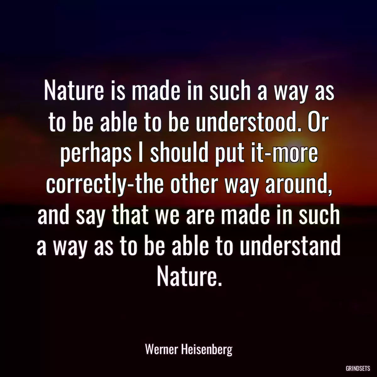 Nature is made in such a way as to be able to be understood. Or perhaps I should put it-more correctly-the other way around, and say that we are made in such a way as to be able to understand Nature.