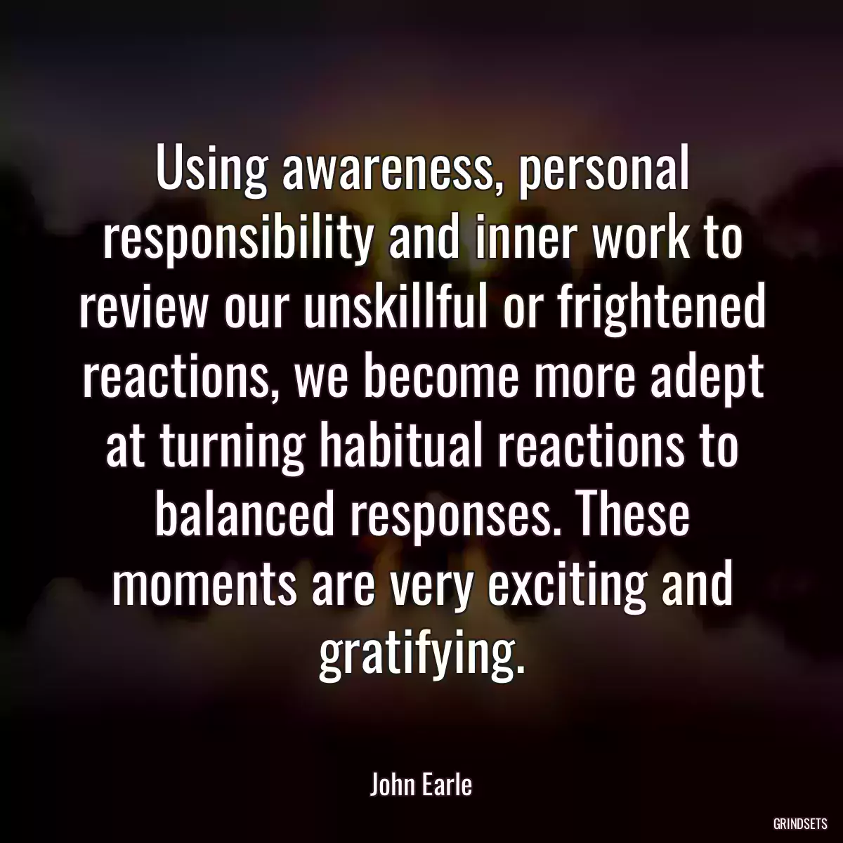 Using awareness, personal responsibility and inner work to review our unskillful or frightened reactions, we become more adept at turning habitual reactions to balanced responses. These moments are very exciting and gratifying.