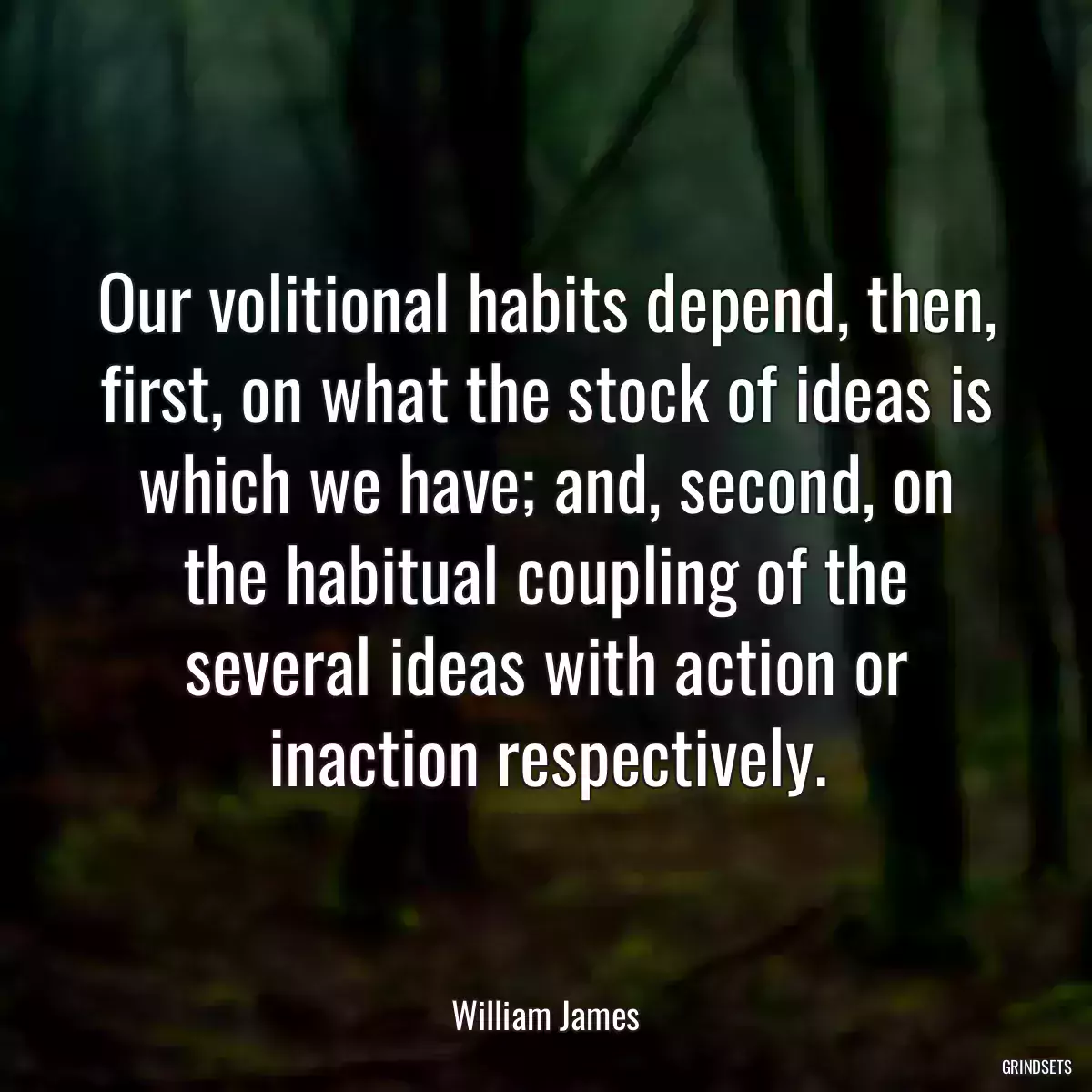 Our volitional habits depend, then, first, on what the stock of ideas is which we have; and, second, on the habitual coupling of the several ideas with action or inaction respectively.