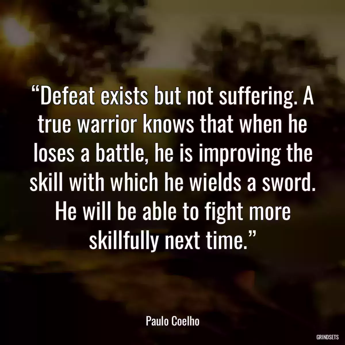 “Defeat exists but not suffering. A true warrior knows that when he loses a battle, he is improving the skill with which he wields a sword. He will be able to fight more skillfully next time.”