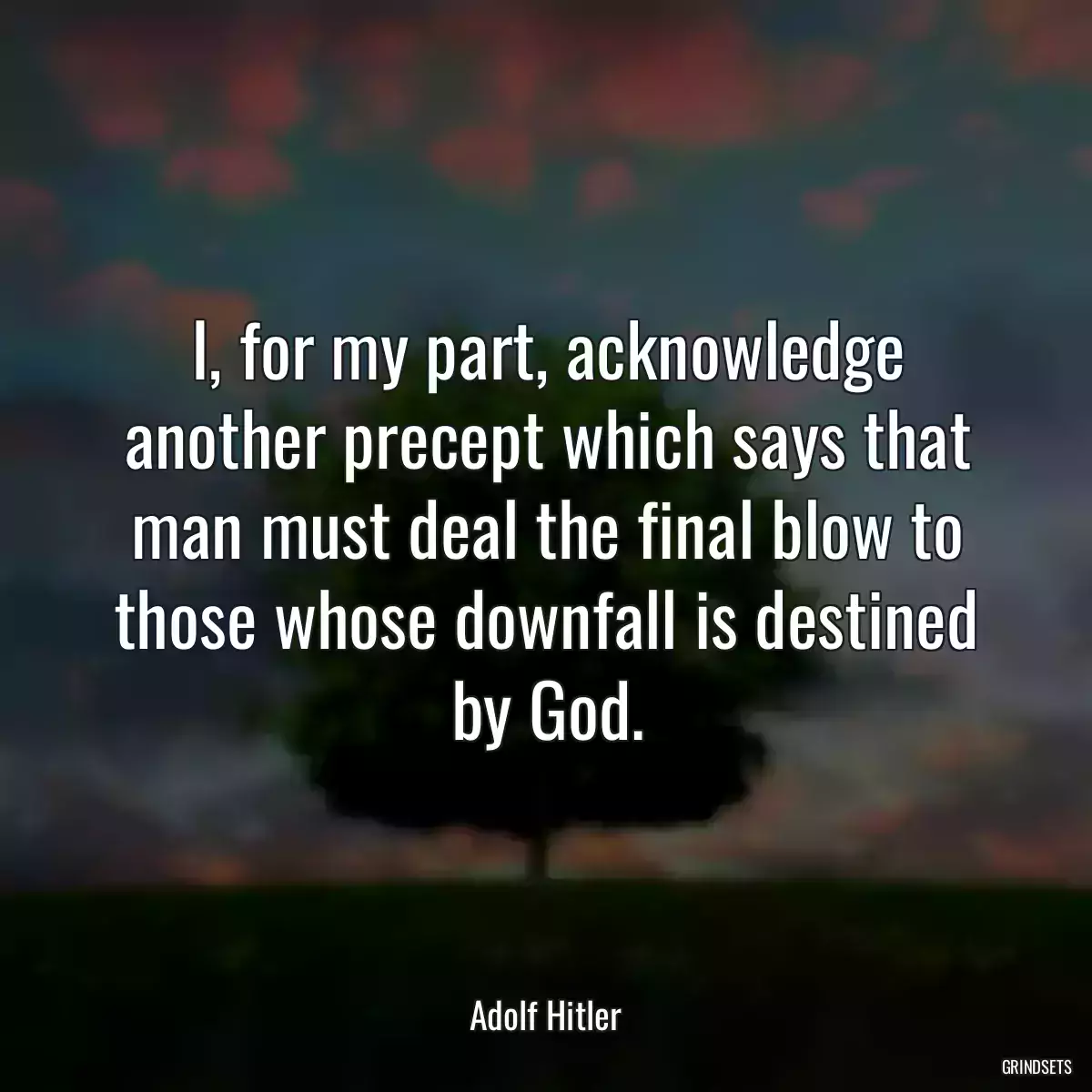 I, for my part, acknowledge another precept which says that man must deal the final blow to those whose downfall is destined by God.