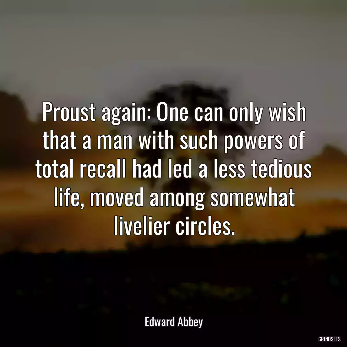 Proust again: One can only wish that a man with such powers of total recall had led a less tedious life, moved among somewhat livelier circles.