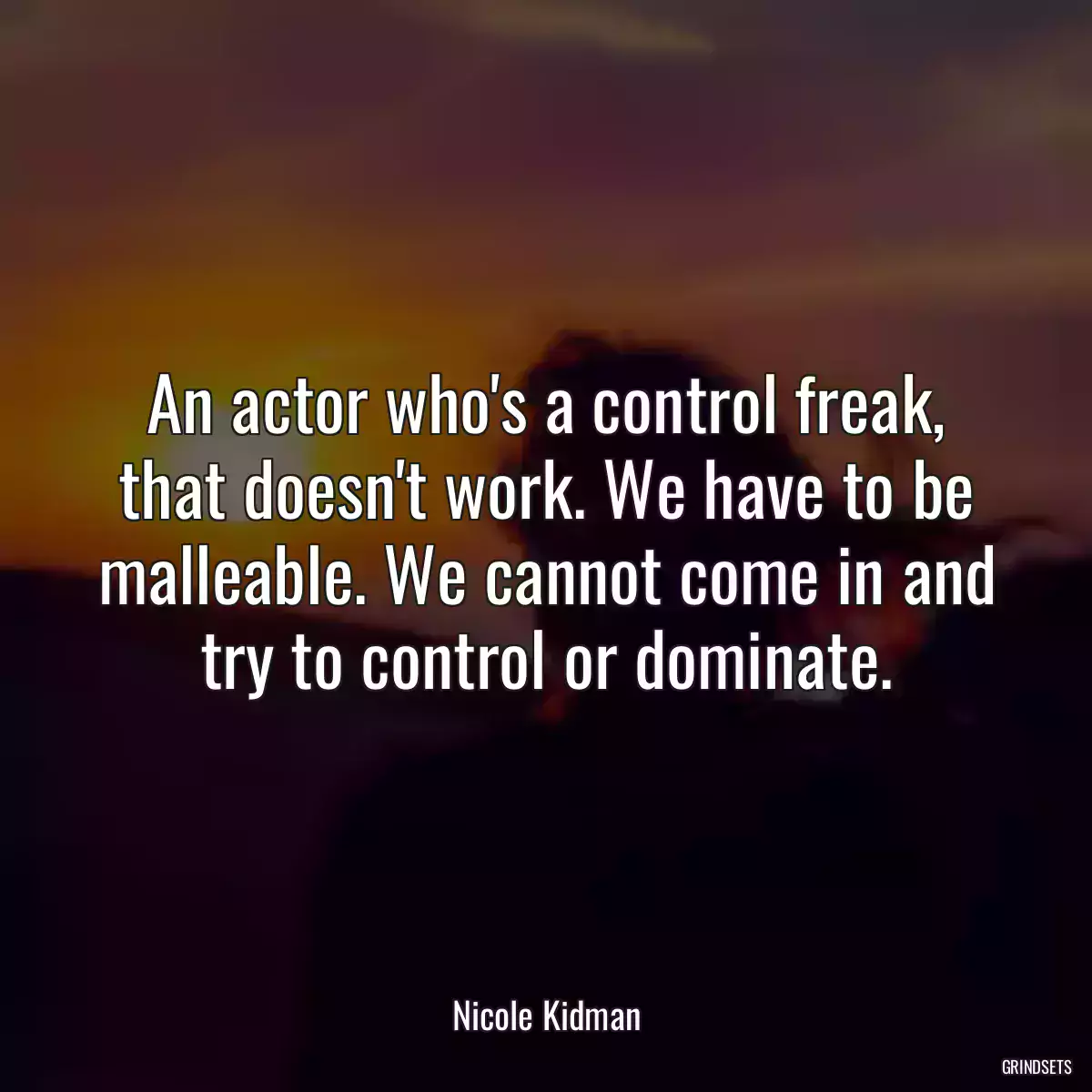 An actor who\'s a control freak, that doesn\'t work. We have to be malleable. We cannot come in and try to control or dominate.