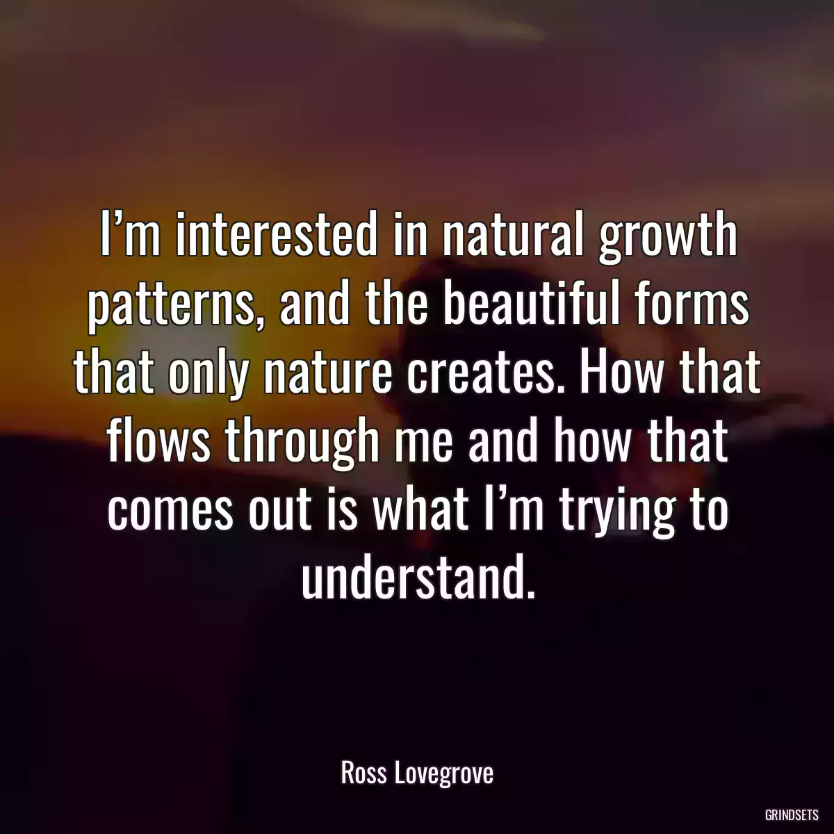 I’m interested in natural growth patterns, and the beautiful forms that only nature creates. How that flows through me and how that comes out is what I’m trying to understand.