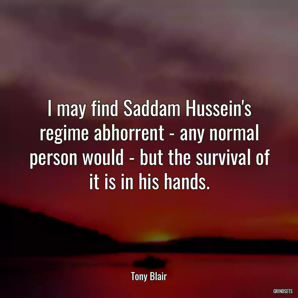 I may find Saddam Hussein\'s regime abhorrent - any normal person would - but the survival of it is in his hands.