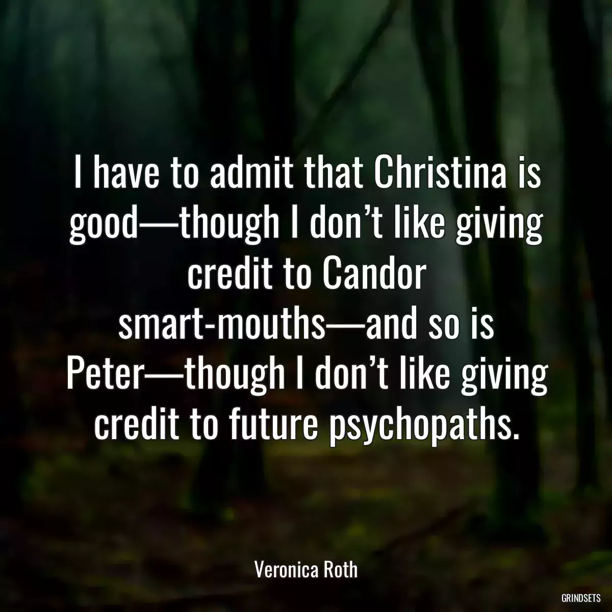 I have to admit that Christina is good—though I don’t like giving credit to Candor smart-mouths—and so is Peter—though I don’t like giving credit to future psychopaths.