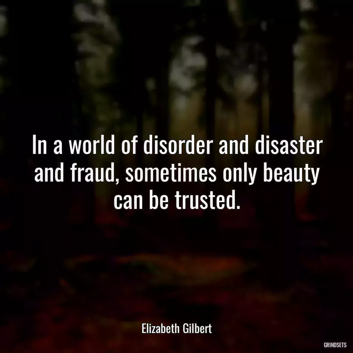 In a world of disorder and disaster and fraud, sometimes only beauty can be trusted.