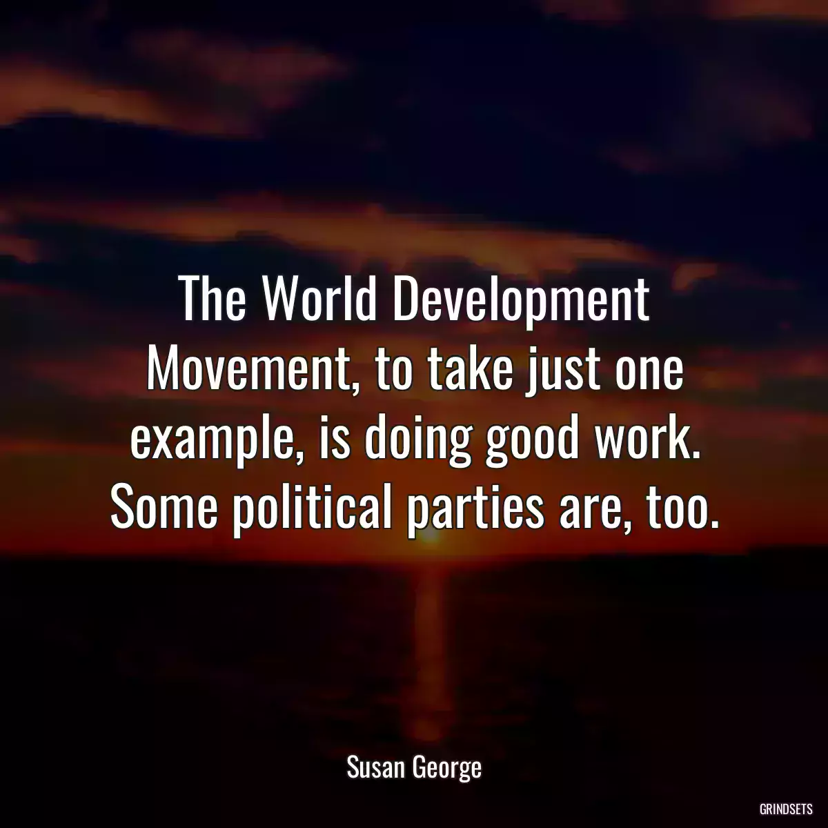 The World Development Movement, to take just one example, is doing good work. Some political parties are, too.