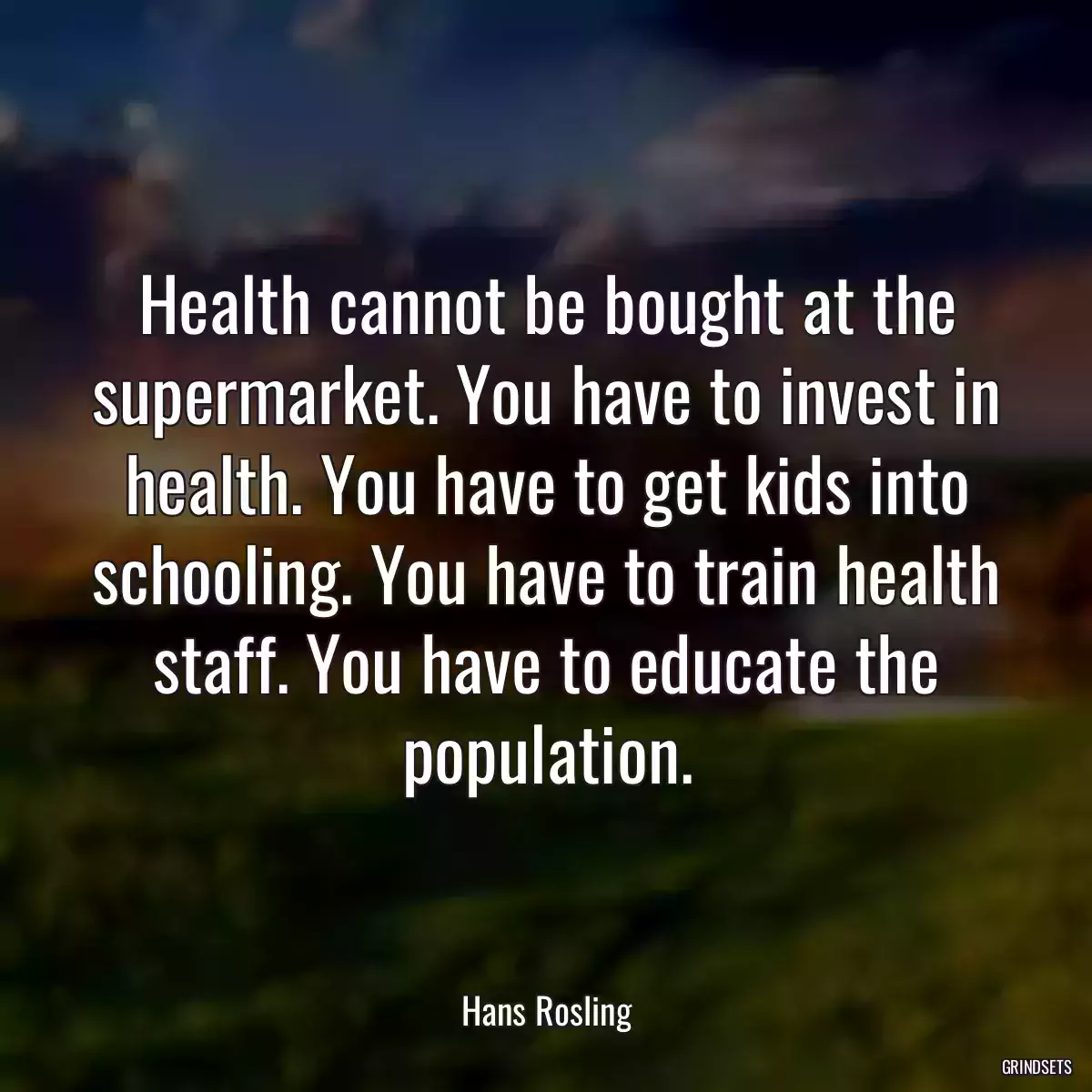 Health cannot be bought at the supermarket. You have to invest in health. You have to get kids into schooling. You have to train health staff. You have to educate the population.