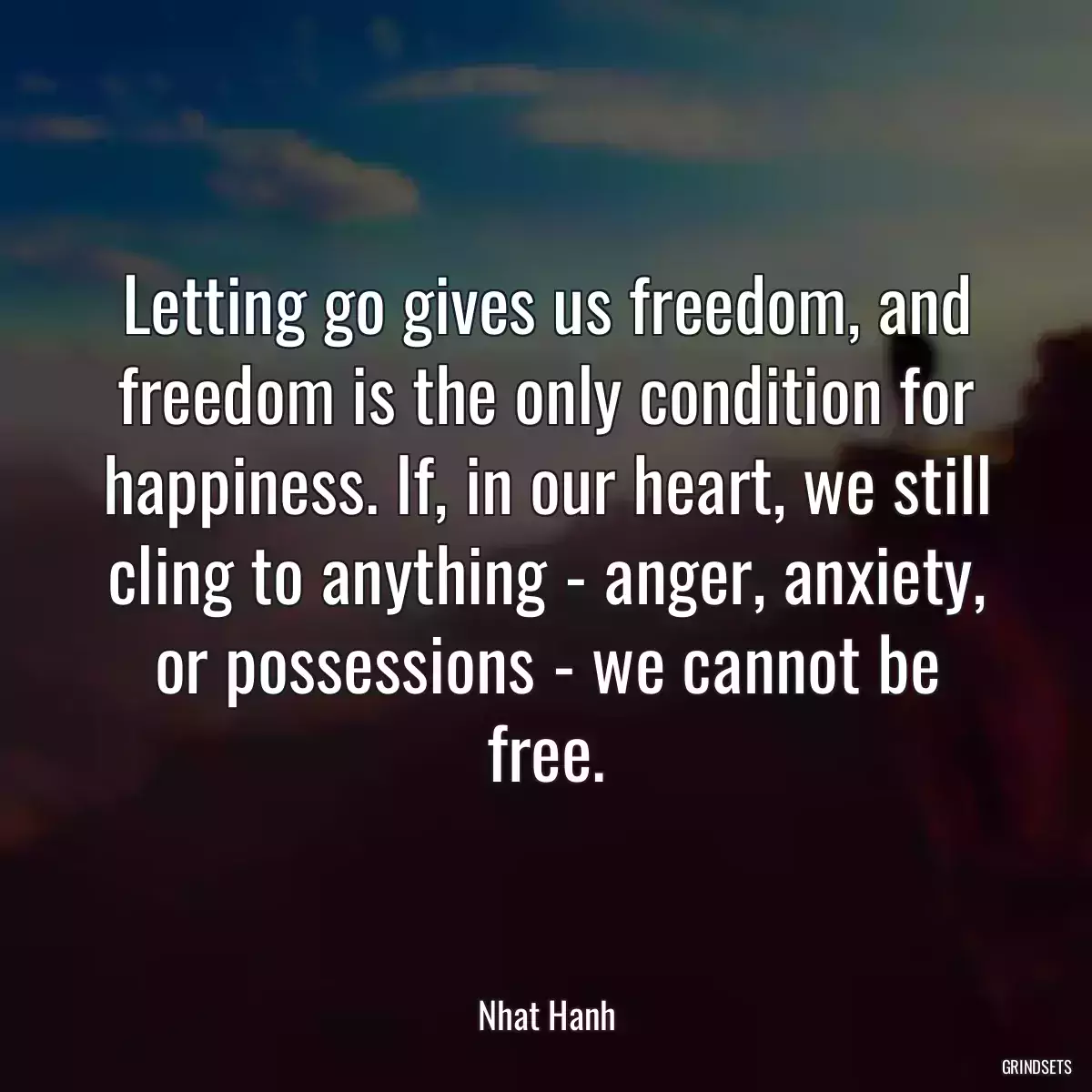 Letting go gives us freedom, and freedom is the only condition for happiness. If, in our heart, we still cling to anything - anger, anxiety, or possessions - we cannot be free.