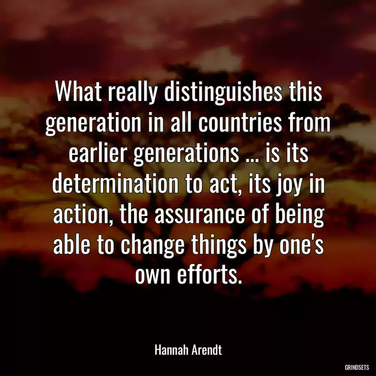 What really distinguishes this generation in all countries from earlier generations ... is its determination to act, its joy in action, the assurance of being able to change things by one\'s own efforts.